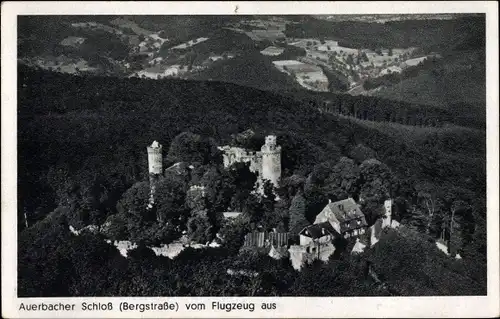 Ak Auerbach Bensheim an der Bergstraße Hessen, Auerbacher Schloss, Flugzeugaufnahme