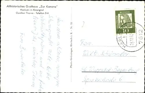 Ak Haslach im Kinzigtal Schwarzwald, Althistorisches Gasthaus Zur Kanone