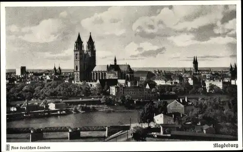 Ak Magdeburg an der Elbe, Blick vom Ausstellungsturm auf die Stadt und Letzlinger Heide