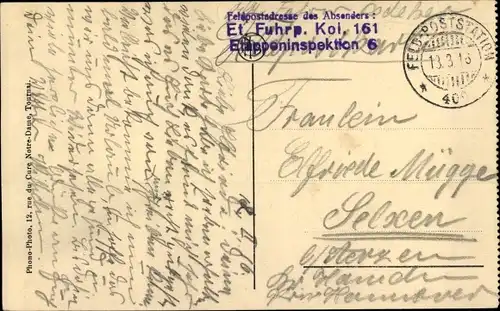 Dt. Feldpost, Truppenstempel, Feldpoststation 400, Et. Fuhrp. Kol. 161, Etappeninspektion 6, I WK