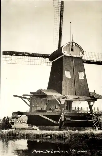 Ak Haarlem Nordholland Niederlande, Molen De Eenhoorn