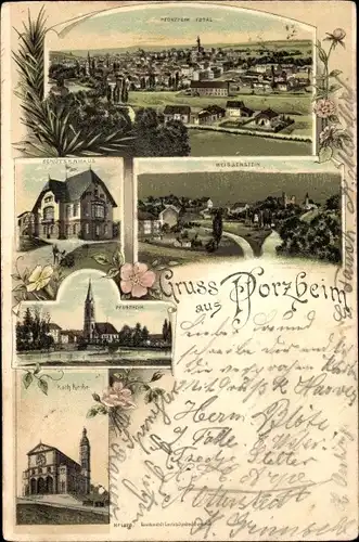 Litho Pforzheim im Schwarzwald, Schützenhaus, Katholische Kirche