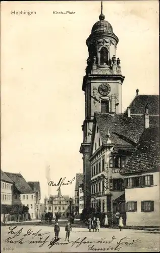 Ak Hechingen Baden Württemberg, Kirchplatz, Uhrenturm, Kinder