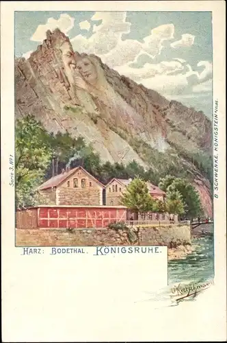 Künstler Litho Kretschmar, Thale im Harz, Gasthaus Königsruhe, Bodetal, Berggesichter