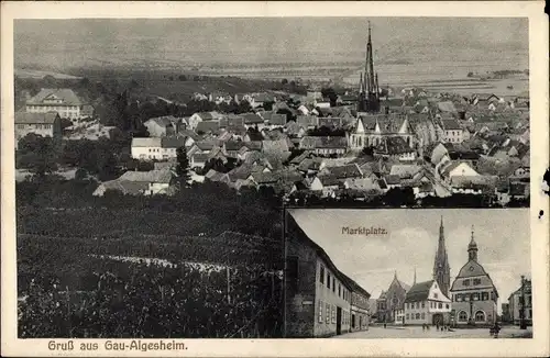 Ak Gau Algesheim am Rhein, Panorama, Marktplatz