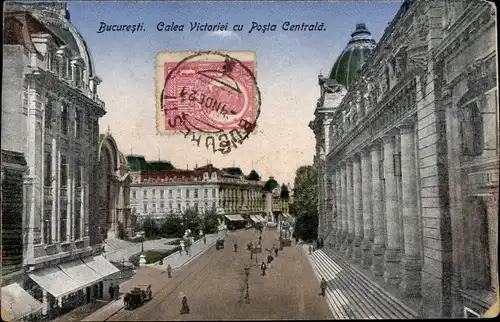 Ak București Bukarest Rumänien, Calea Victoriei cu Posta Centrala