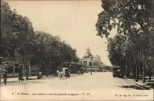 Ak Hanoi Tonkin Vietnam, une avenue avec les grands magasins, Straßenpartie