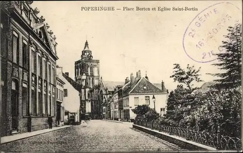 Ak Poperinghe Poperinge Westflandern, Place Berten et Eglise Saint Bertin