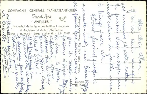 Ak Dampfer Antilles, CGT, French Line