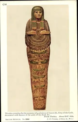 Ak Theben Ägypten, British Museum No. 22542, wooden covering, mummy of a priestess of Amen Ra