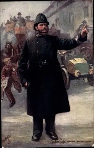 Künstler Ak London City, Controlling the Traffic, Verkehrspolizist