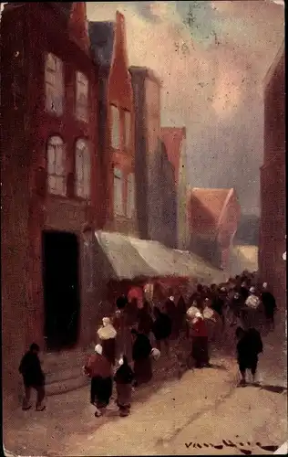 Künstler Ak Hier Van, In Old Holland, Passanten, Straße