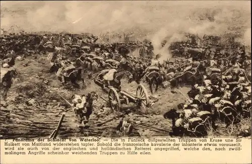 Ak Schlacht von Waterloo, Die in Fünfeck aufgestellten Truppen von Kruse und Sir Halkett