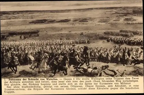 Ak Schlacht von Waterloo, Gegen 4 Uhr wollte Wellington seine Truppen Feuer der Artillerie entziehen