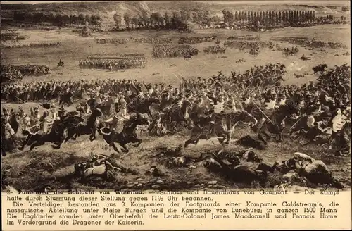 Ak Schlacht von Waterloo, Schloss und Bauernhaus von Goumont, Schlachtfeld