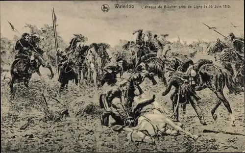 Ak Schlacht von Waterloo, L'Attaque de Blücher pres de Ligny 1815