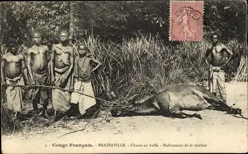 Ak Brazzaville Franz. Kongo, Chasse au buffle