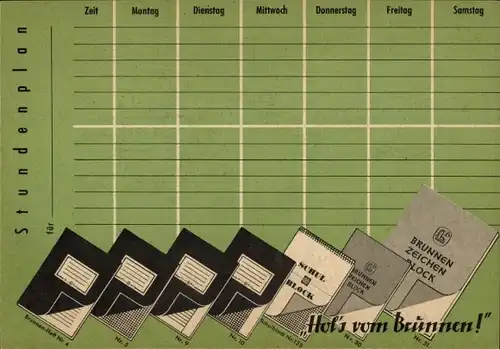 Stundenplan Reklame Brunnen Zeichenblock Schulblock, Landkarte Rheinland-Pfalz um 1960