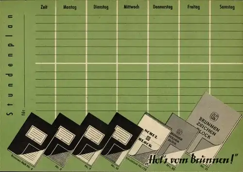 Stundenplan Reklame Brunnen Zeichenblock Schulblock, Landkarte Hessen um 1960