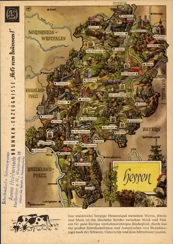 Stundenplan Reklame Brunnen Zeichenblock Schulblock, Landkarte Hessen um 1960
