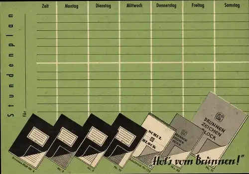 Stundenplan Reklame Brunnen Zeichenblock Schulblock, Landkarte Niedersachsen Ost um 1960