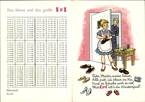 Stundenplan Reklame Eri Hartpaste Schuhcreme, Kinder mit Blechdosen, 1x1, um 1950