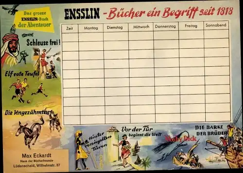 Stundenplan Reklame Verlag Ensslin-Bücher, Max Eckardt Lüdenscheid, Neuerscheinungen 1957