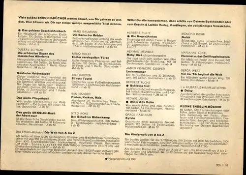 Stundenplan Reklame Verlag Ensslin-Bücher, Max Eckardt Lüdenscheid, Neuerscheinungen 1957