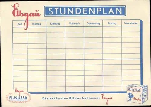 Stundenplan Reklame Elbgau Margarine Nussella 1953, Film Vater braucht eine Frau, Dieter Borsche