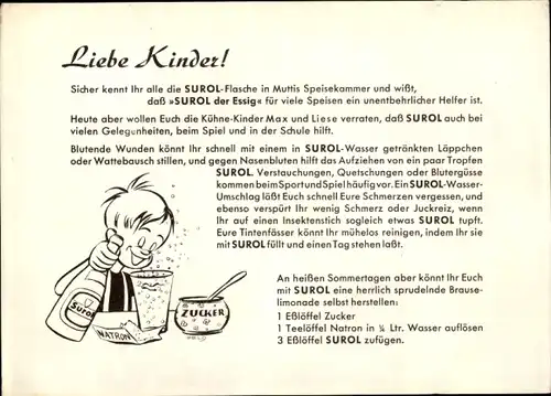 Stundenplan Reklame Künstler Essig Kühne, Kinder mit Ketchup, Senf, Gurken, Surol der Essig, um 1950