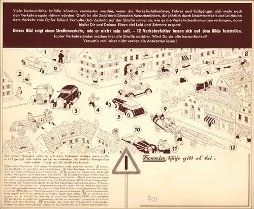 Stundenplan Trommler Kinderschuhe, Zwönitz Sachsen, Ratespiel Straßenverkehr um 1930