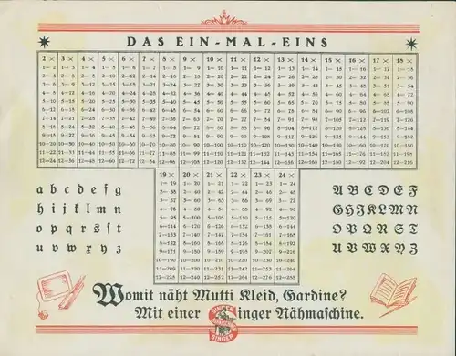 Stundenplan Singer Nähmaschinenfabrik, Wittenberge, Jahreszeiten, Ein-Mal-Eins um 1920