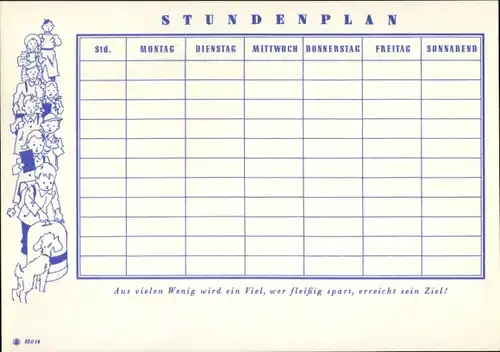 Stundenplan, Sparkassen Verlag, Märchen, Baron Münchhausen, Künstler Koser Michaels um 1950