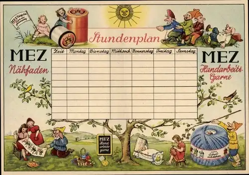 Stundenplan MEZ Nähfaden, Handarbeitsstiche um 1950
