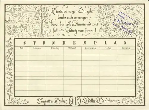 Stundenplan Volksversicherung VITA, Conzett & Huber Volksversicherung um 1960