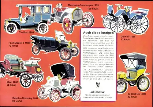 Stundenplan Albingia Versicherung, Oldtimer, Mercedes Opel Ford Daimler Cadilliac um 1960