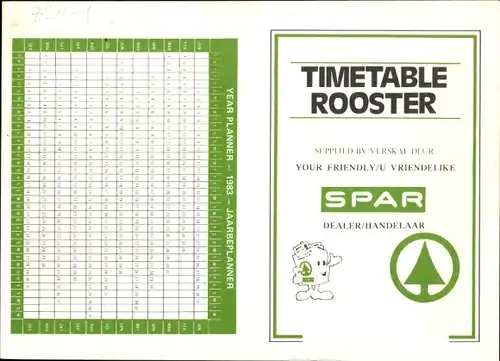 Stundenplan Spar Händler, Niederlande, Jahresplaner 1983