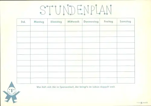 Stundenplan Sparkassen Verlag, Werbefigur Sparefroh, Der Rabe und der Fuchs um 1970