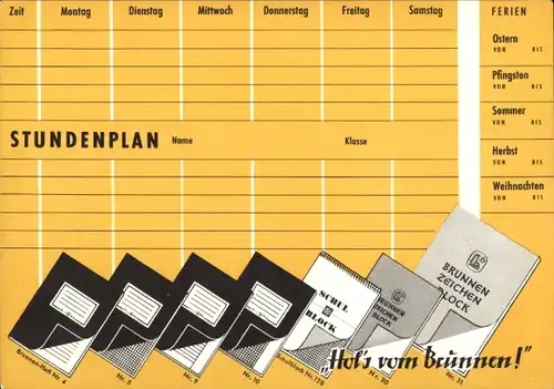 Stundenplan Brunnen Zeichenblock, Schmetterlinge Nachtfalter um 1960