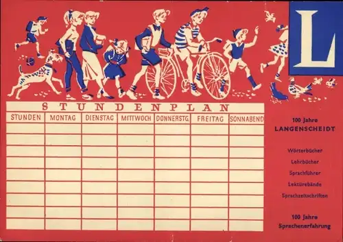 Stundenplan Langenscheidts Wörterbuch, 100 Jahre, Auflistung Wörterbucher um 1960
