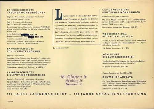 Stundenplan Langenscheidts Wörterbuch, 100 Jahre, Auflistung Wörterbucher um 1960