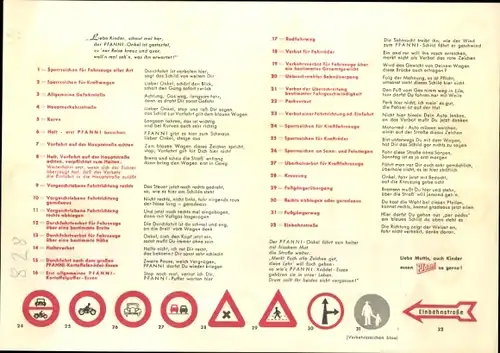 Stundenplan Reklame Pfanni, Verkehrsschilder, Straßenzeichen um 1960