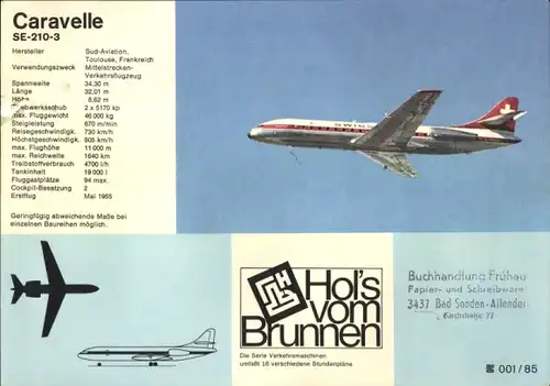 Stundenplan Brunnen Zeichenblock, Mittelstreckenflugzeug Caravelle SE-210-3 um 1970