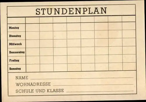 Stundenplan Schulartikel Bürobedarf Bartak Bregenz - Locher Hefter um 1960