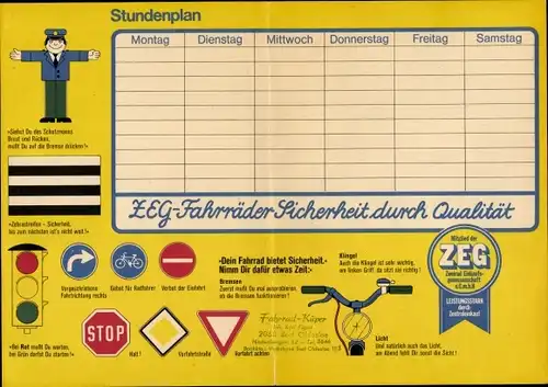 Stundenplan ZEG Zweirad Einkaufsgemeinschft, ZEG-Fahrräder-Sicherheit durch Qualität um 1960