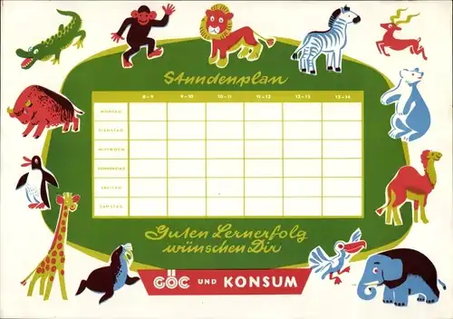 Stundenplan GÖC Großeinkaufsgesellschaft Österreich & Konsum, Zoo-Tiere um 1960