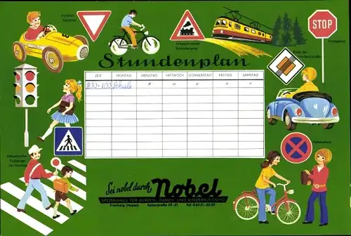 Stundenplan NOBEL Spezialhaus für Herren- Damen- und Kinderkleidung, Friedberg um 1970