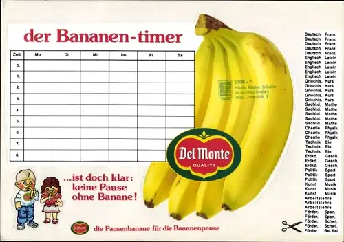Stundenplan (Aufkleber) Del Monte, Banane, Der Bananen-timer um 1970