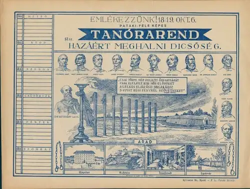 Stundenplan Ungarn Magyarország - Helden der Freiheit - Erinnerung an 1849 um 1930/40