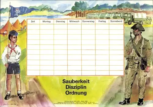 Stundenplan DDR Sauberkeit, Disziplin, Ordnung, vom Pionier zum Soldat um 1980